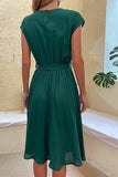 Sophisticated Belted Midi Dress with Short Sleeves