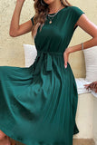Sophisticated Belted Midi Dress with Short Sleeves