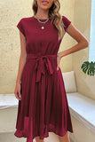 Sophisticated Belted Midi Dress with Short Sleeves