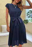 Sophisticated Belted Midi Dress with Short Sleeves