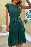 Sophisticated Belted Midi Dress with Short Sleeves