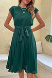 Sophisticated Belted Midi Dress with Short Sleeves