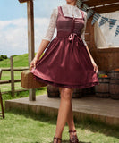 Waist Cinching Patchwork Short Dress for Women in Yellow and Wine