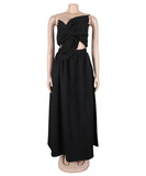 Solid Color One-Shoulder Flower Hollowed Dress for Summer