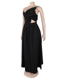 Solid Color One-Shoulder Flower Hollowed Dress for Summer