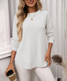 Loose Waffle Blouse Relaxed Fit Long-Sleeved Top Essentials