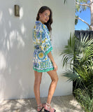 Fashionable Tie-Dye Lace One-Piece Pants in Blue Green