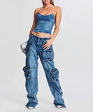 Fashionable Multi-Pocket Patchwork Accordion Jeans for Men