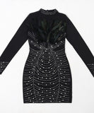Sexy Hot Drill Feather See-Through Elastic Wrap Dress