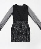Alluring Sexy Diamond V-Neck Splicing See-Through Dress