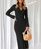 Sexy Long Sleeve Pleated Dress Multicolor Apricot Pink