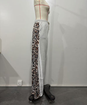 Casual Loose Leopard Print Patchwork Hoodie Pants for Women