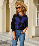 Relaxed Floral Patchwork Pullover Sweater Long Sleeve