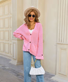 Classic Relaxed Cardigan With Pocket V Neck For Women