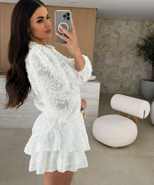 Lace Cutout Casual Long Sleeve Two Piece Polyester Set