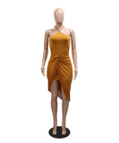 Tassel Lace-Up Sleeveless Bodycon One-Piece Dress in Green Brown