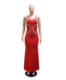 Stunning Sexy Halter V-Neck Dress With Drill And Hip Wrap
