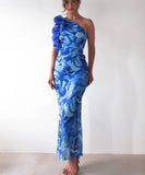 Figure-Hugging Sleeveless Dress with 3D Floral Accents