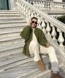 Relaxed Stand Up Collar Button Down Casual Everyday Jacket