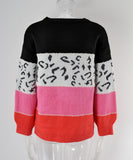 Classic Womens Leopard Patchwork Relaxed Knit Sweater