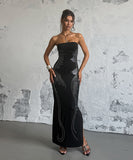 Sleeveless Beaded Plunging Neck Evening Dress Black