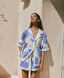 Relaxing Loose Printed V Neck Homewear Set Blue Polyester