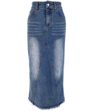 High-Waisted Denim Fringe Fishtail Skirt for Trendy Style