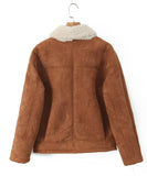 Fashionable Loose Warm Retro Lambskin Coat Deep Brown