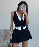 Chic Doll Neck Sleeveless Top and High-Waisted Skirt Set
