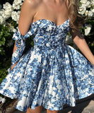Sexy Printed Lace A Line Skirt Blue Red Polyester Fashion