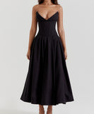 Sexy Sleeveless Plunging Dress Solid Color Polyester