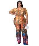 Elegant Diagonal Shoulder Ethnic Style Printed Jumpsuit Joy