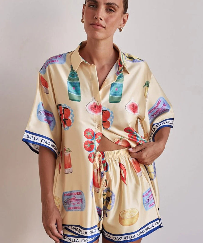 Casual Home Wear Cartoon Collar Pullover Short Pants Apricot