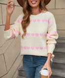 Classic Women Heart Pattern Knit Sweater Trendy Pullover