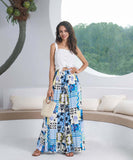 Loose Wide Leg Pants with Drawstring Waist in Blue and Black