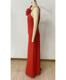 Three Dimensional Flower Deep V Halter Jumpsuit for Women