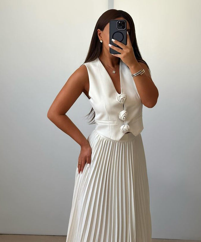 Sleeveless Tank Top Two Piece Set With Pleated Sleeves Women