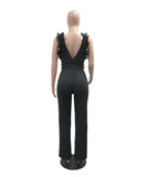 Sexy V Neck Backless Beaded Strapless One Piece Jumpsuit