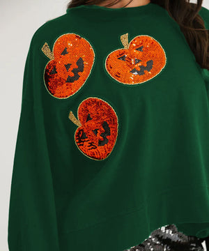 Halloween Pumpkin Sequin Sweatshirt for Women Loose Top