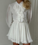 Chic Peplum Stand Collar Long Sleeve Elastic Waist A-Line Skirt