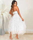 Rhinestone Strapless Net Dress Voluminous Silhouette Elegant Party Gown Sparkle Accents