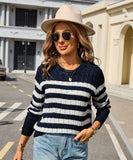 Classic Color Block Cable Knit Turtleneck Sweater Relaxed