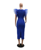 Fashion Patchwork Lotus Sleeve Dress with Ruffle Details