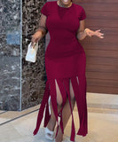 Slim Solid Color Fringe Base Dress for Elegant Casual Wear