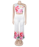 Relaxed Off Shoulder Two Piece Set With Wide Leg Pants