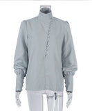 Stylish Long-sleeved Stand Collar Casual White Shirt