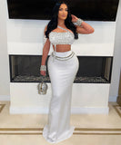 Chic Fashion Halter Short Press Drill Top with Slim-Fit Skirt for Elegant Style