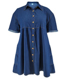 Plus Size Denim Cowl Neck Short Sleeve Puffy Skirt Dress