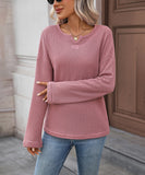 Striped Waffle Knit Top Stretch All Day Comfort Everyday