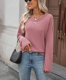 Striped Waffle Knit Top Stretch All Day Comfort Everyday